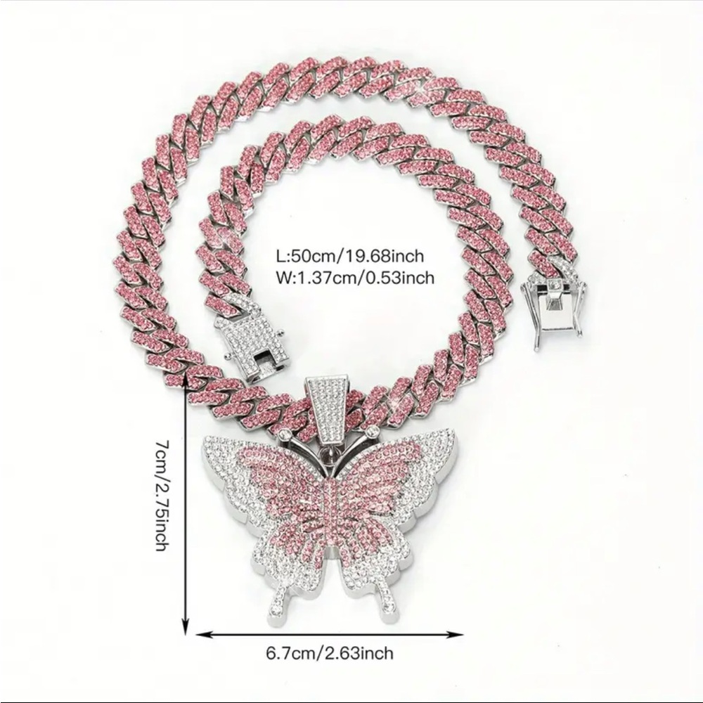 Elegant Pink Butterfly Necklace- Fashion Jewelry - Picture 11 of 12